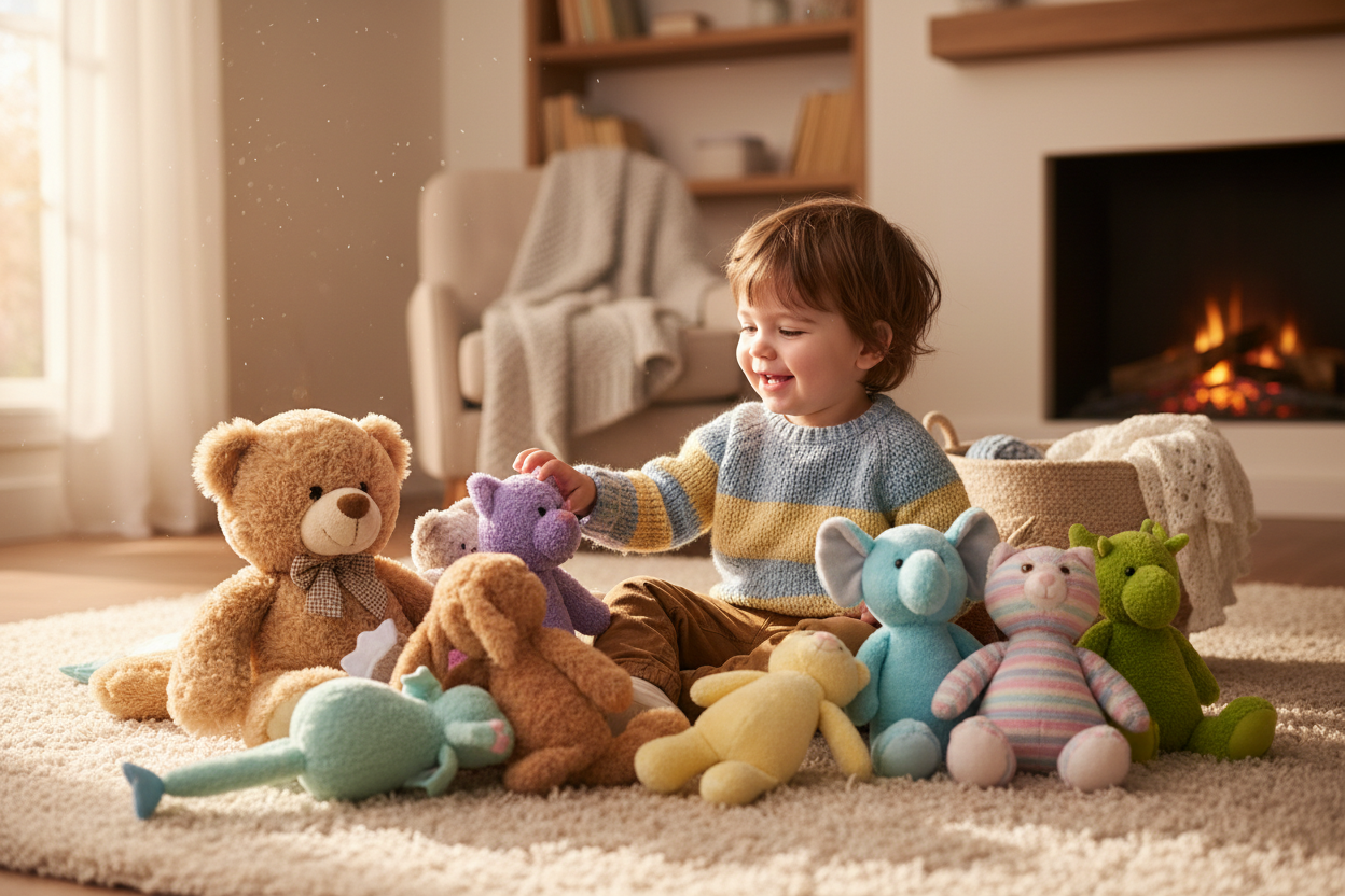 小孩玩毛绒玩具